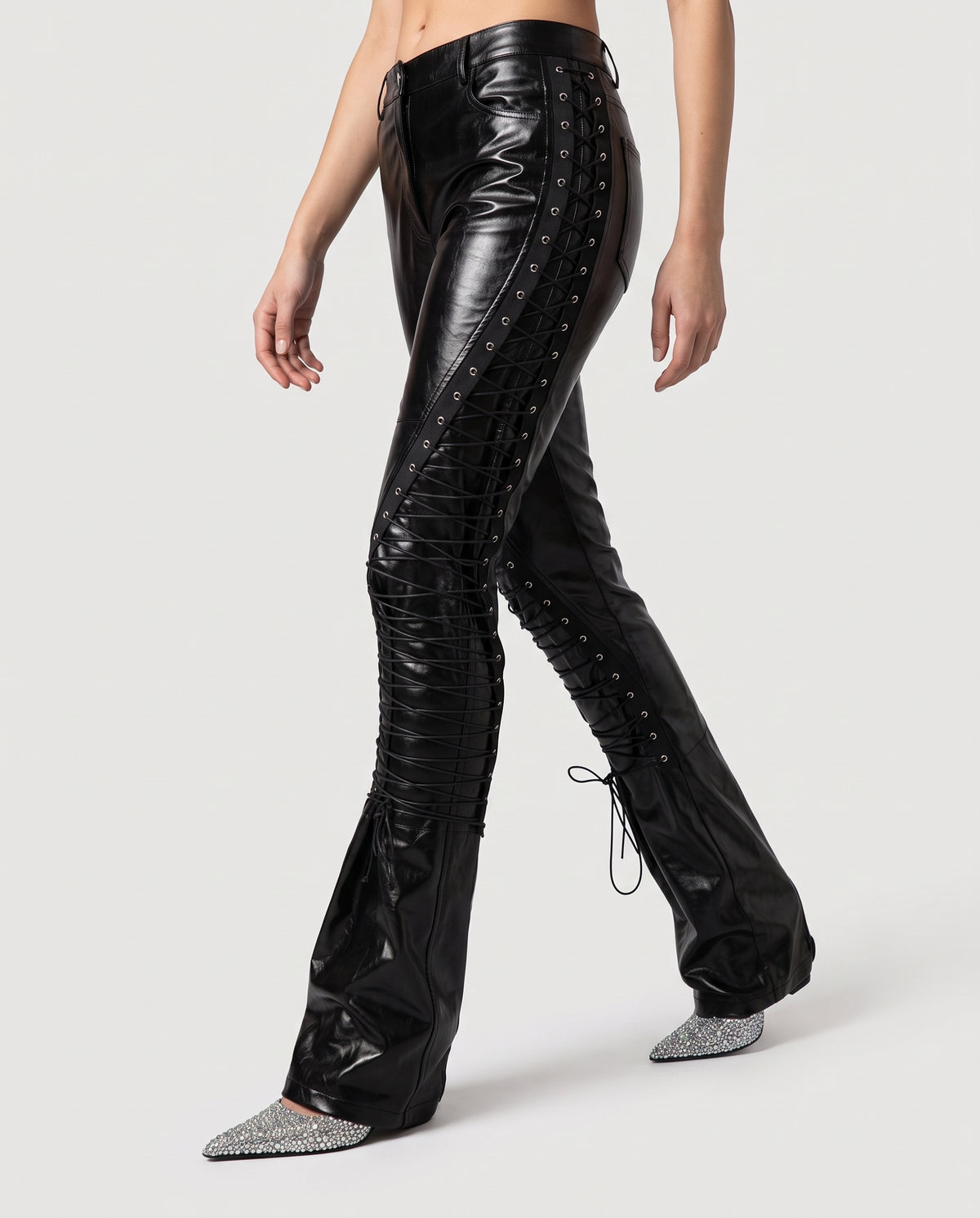 Pantaloni Lace-Up Leather